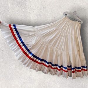 Vintage Y2K Anna Konya Red White Blue Ribbon Tiered Ruffled Skirt Bohemian